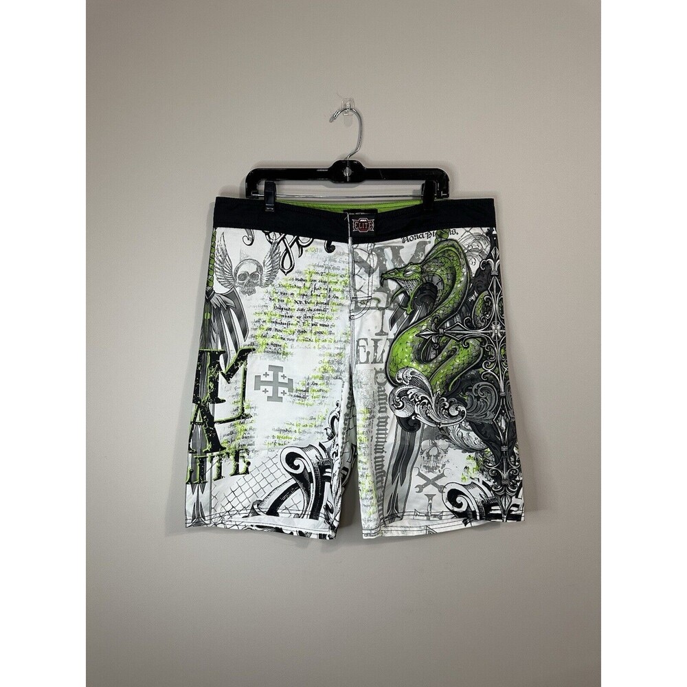 MMA Elite Men's LARGE Green White Board Shorts